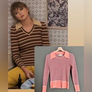 Taylor Swift Pink and White Striped Collared Sweater